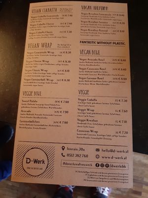 the vegan and vegetarian menu at D-Werk in Innsbruck