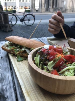 Vegan ciabatta guacamole with salad  at D-Werk in Innsbruck