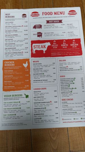 Menu (July 2019) at Steak Cattle & Roll - Bell St in Glasgow