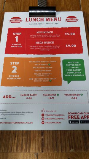 Lunch menu (July 2019) at Steak Cattle & Roll - Bell St in Glasgow