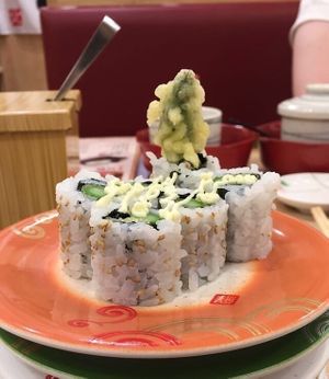 Vegetarian asparagus tempura sushi (seasonal) at Toriton  in Asahikawa