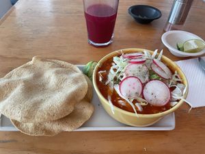 Now now this is an authentic vegan pozole  #Veganuary at VegeTaco - Parque San Andrés in Mexico City