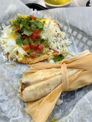 Vegan tostada (top) and tamale (bottom)   at Spanglish in Traverse City