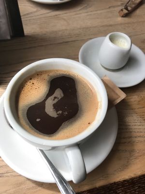 They happily served soya milk for the coffee. :D  at The Old Barge in Hertford