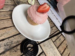 Strawberry cupcake  at Behind the Bookstore in Edgartown