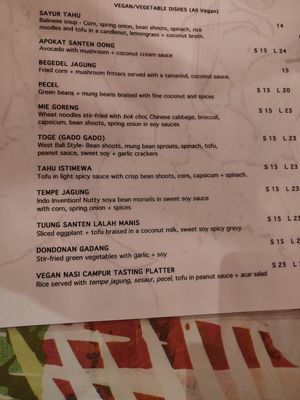 Vegan meny at Warung Agus Balinese Cuisine in West Melbourne