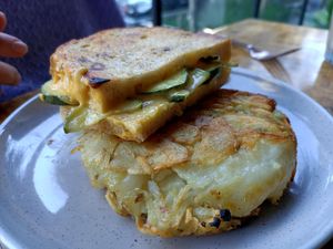 Grilled Cheese with Pickles at Grown in West End