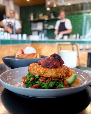 Hash brown and french toast at Grown in West End