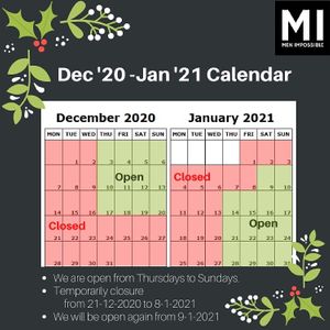 ★Temporally closure :
-From Monday 21st of December to Friday 8th of January.
-We will start again from Saturday 9th of January. at Men Impossible in Amsterdam