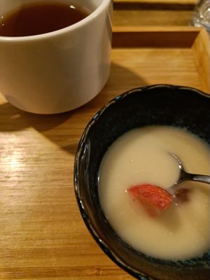 Dessert with a cup of tea at Men Impossible in Amsterdam