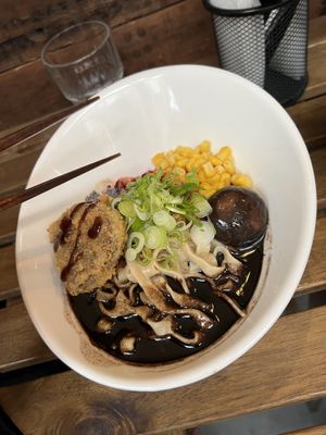 Black garlic with seitan katsu  at Men Impossible in Amsterdam