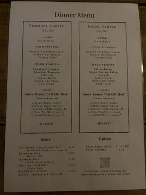 Menu  at Men Impossible in Amsterdam