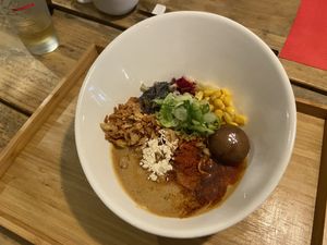 Red chili & white garlic ramen: spicy, but good  at Men Impossible in Amsterdam