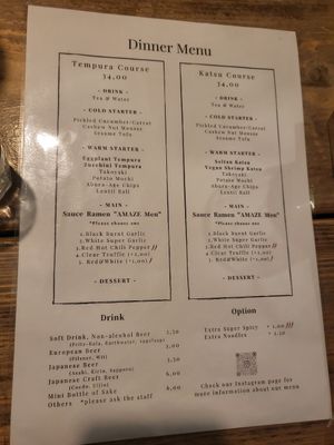 The menu at Men Impossible in Amsterdam