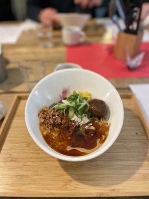 Half white half red ramen   at Men Impossible in Amsterdam