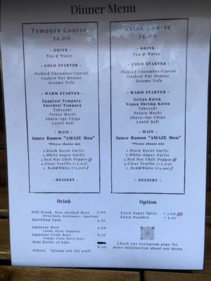 Menu at Men Impossible in Amsterdam