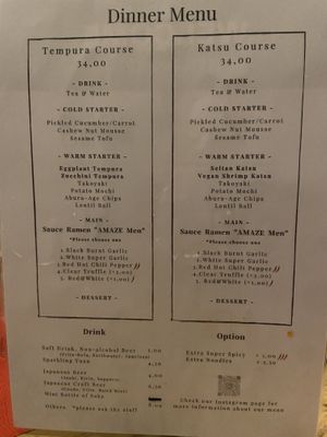 Dinner menu Oct 2023  at Men Impossible in Amsterdam