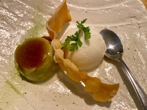 Dessert - matcha pudding & tofu ice cream at Men Impossible in Amsterdam