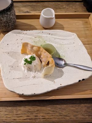 Dessert (tofu icream/matcha pudding) at Men Impossible in Amsterdam