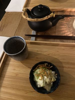 Appetizer (cabbage) and green tea: tasty  at Men Impossible in Amsterdam