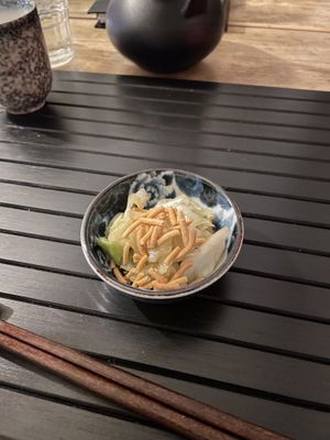 Cabbage served with green tea  at Men Impossible in Amsterdam