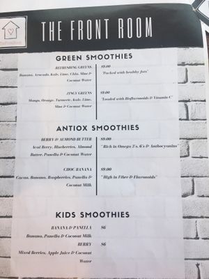 Menu at The Front Room Cafe in Hervey Bay