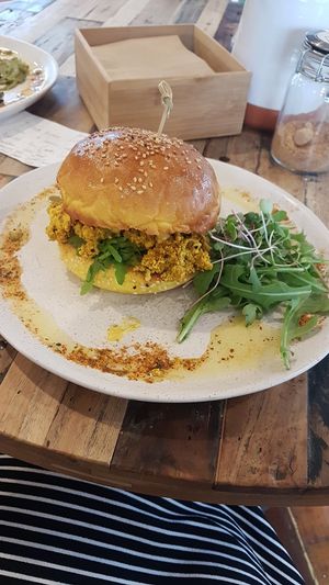 Amazing breakfast Burger at The Front Room Cafe in Hervey Bay