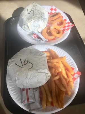 Veggie Burger and Samosa Burger at Veggie Planet in Mississauga