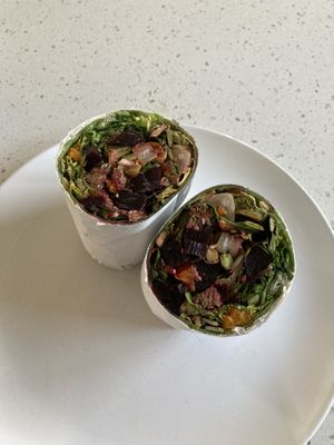 “World Traveler” wrap (no red peppers, sub beets)  at Plum Chopped in Seattle
