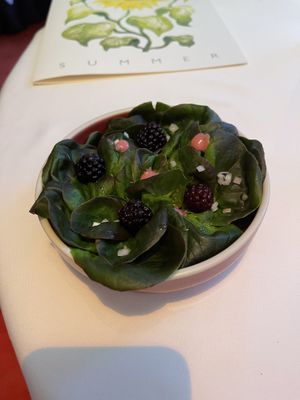 Pickled blackberry & greens ... at Gauthier Soho in London