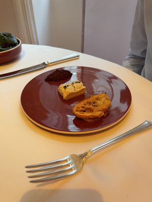 Cheese and olive purée  at Gauthier Soho in London