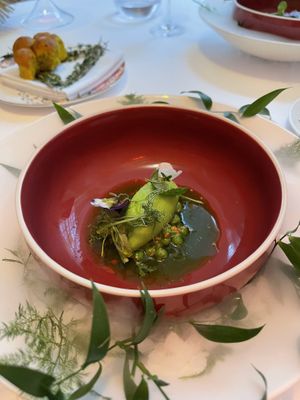 Pea sorbet at Gauthier Soho in London