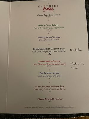 Menu  at Gauthier Soho in London
