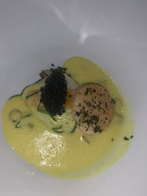 Vegan caviar, salmon, white fish fillet at Gauthier Soho in London