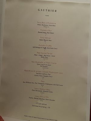 Menu October 2021 at Gauthier Soho in London