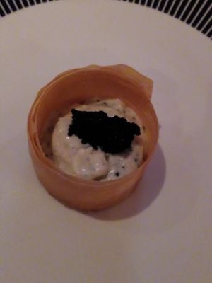 Vegan caviar!! Right there!! Made of kelp 😋 at Gauthier Soho in London