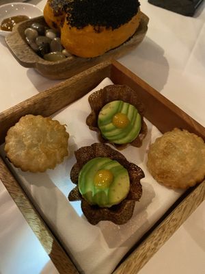Canapés and bread  at Gauthier Soho in London