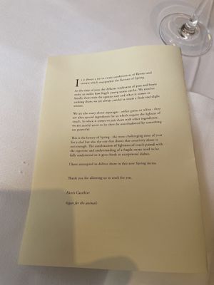 Greetings from the chef  at Gauthier Soho in London