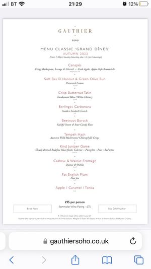 Taster menu for Autumn   at Gauthier Soho in London