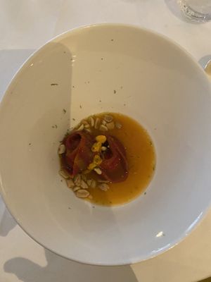 Sweet potato tortellini in broth  at Gauthier Soho in London