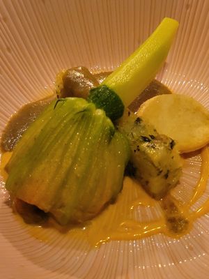 Fleur de Courgette Farcie
Saron Bouillabaisse, Garlic Rouille at Gauthier Soho in London