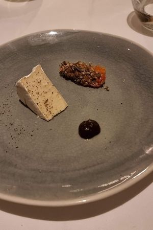 Soft white ‘Brie Style’ from La Fauxmagerie, maple papaya & seeds at Gauthier Soho in London