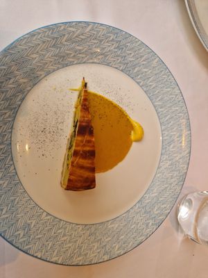 Decent tart but strong saffron sauce at Gauthier Soho in London