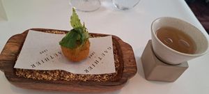 Purple Artichoke & Lovage / Fennel & Lemon broth at Gauthier Soho in London