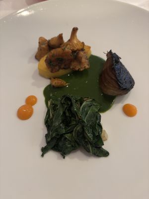 Mushrooms with polenta, onion, and chard  at Gauthier Soho in London