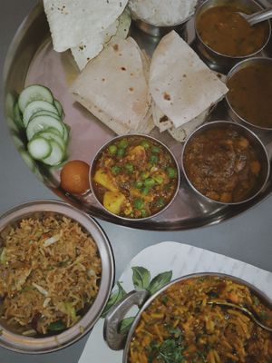 Veg Thali & Sev Tomato at Rathore Restaurant in Udaipur
