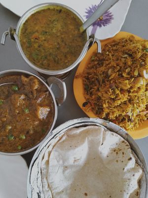 Mushroom Mutter, Mushroom Biryani, Dal at Rathore Restaurant in Udaipur