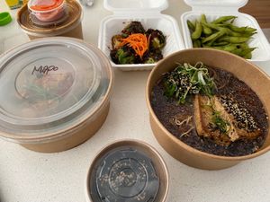 Mapo tofu and their signature vegan ramen  at Crafty Ramen in Guelph