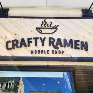 Outdoor signage for Crafty Ramen Noodle Shop. at Crafty Ramen in Guelph