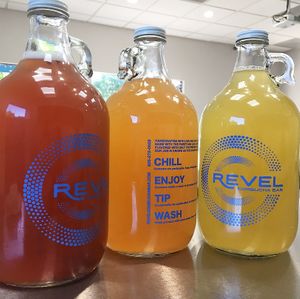 Kombucha in reusable growlers at Revel - Kombucha Bar in Ojai